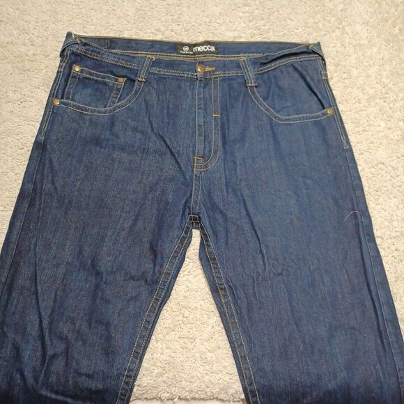 Rare VTG Mecca Denim Jeans Mens 46 x 32 Wide Leg Y2K Baggy Hip Hop Embroidered - Picture 2 of 9